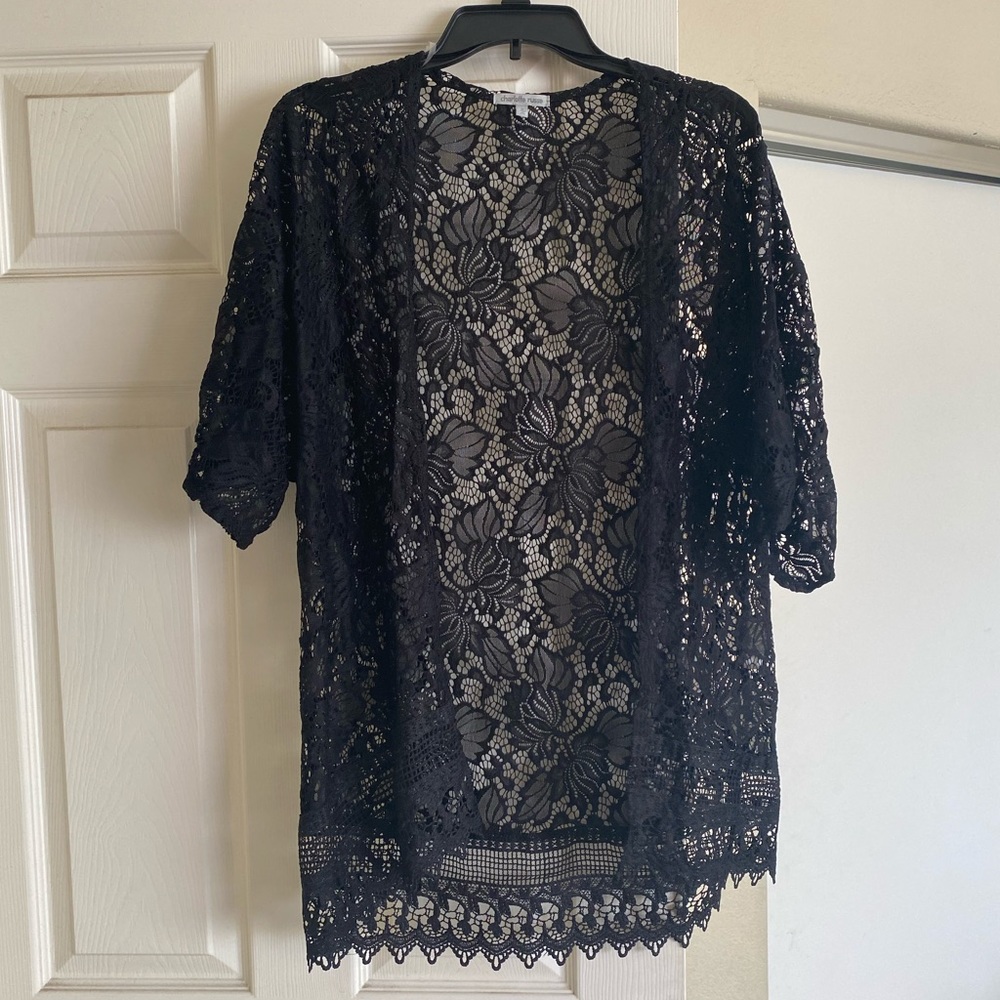 Charlotte Russe Black Floral Lace Kimono Cover Up